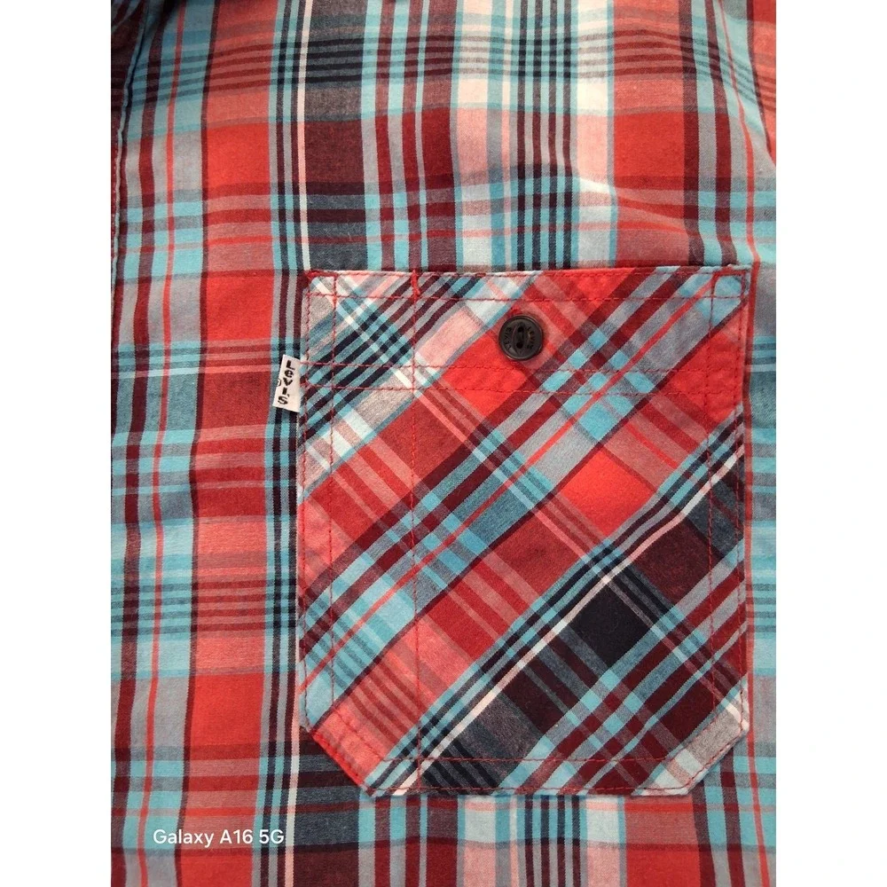 Levi's Men's Short‎ Sleeve Plaid Button-Up Shirt XL, Pockets